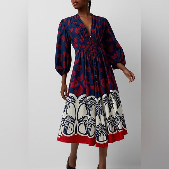 RTR Xs 0-2 Camerino Palmetto Placée pattern dress Red/Navy La double j boucle